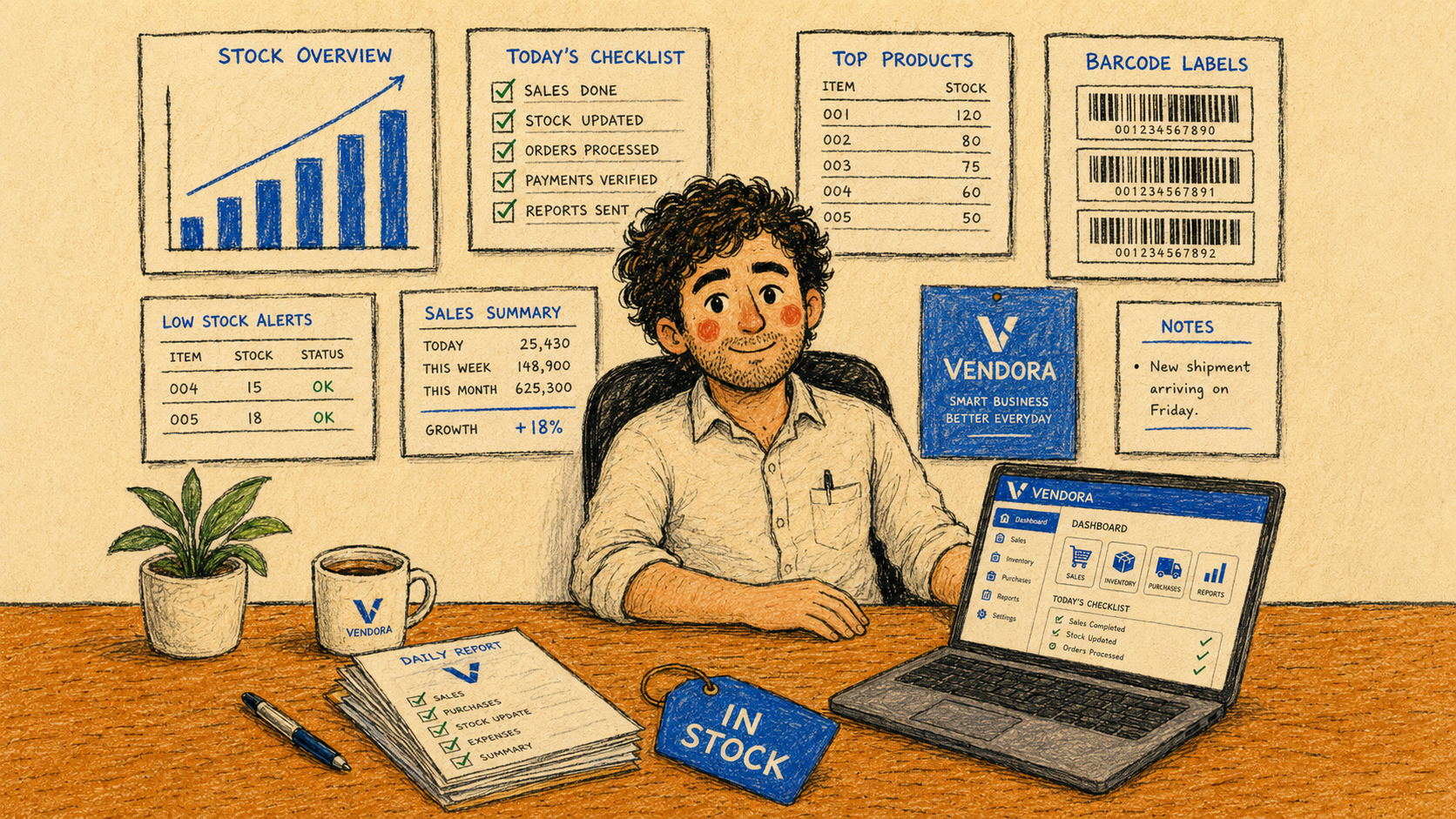 Sorted inventory dashboard with expiry alerts in Vendora