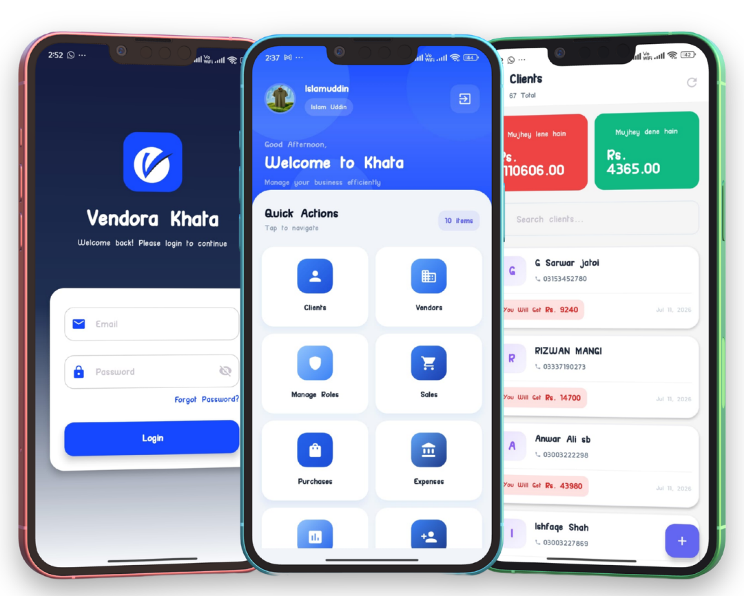 Vendora Mobile ERP app interface